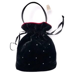 Victoria's Secret Black Luxe Velvet Tote Drawstring Bag